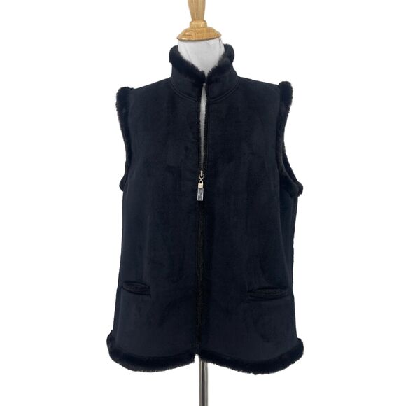 Sport Haley Vest Womens L Large Black Full Zip Faux Fur Zip Up Mock Neck Jacket - Picture 1 of 11